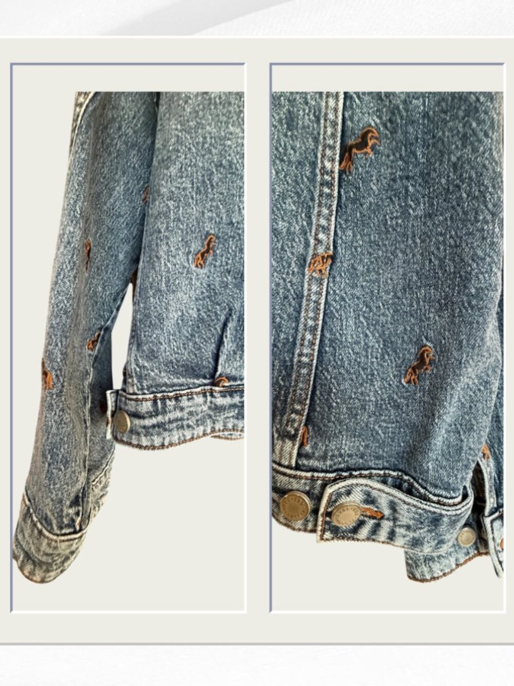 Avec Les Filles Horse Embroidered Ombre Trucker Jacket XL Denim Artisan Wash - Picture 9 of 17